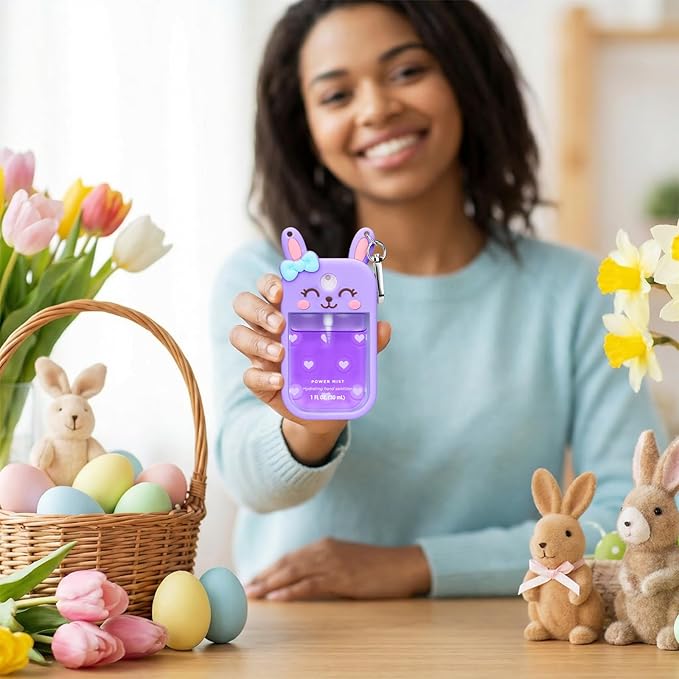 Metyond Rabbit Silicone Case for Touchland Hand Sanitizer Spray with Keychain, Compatible with Power Mist or Glow Mist 1 FL OZ/30ML for Touchland Case, Cute Travel Case for Easter Gifts (1 Pcs Purple)