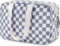 Narwey Large Toiletry Bag Women Large Cosmetic Bag Travel Makeup Bag Organizer Medicine Bag for Toiletries Essentials Accessories (Grayish Blue Checkerboard)