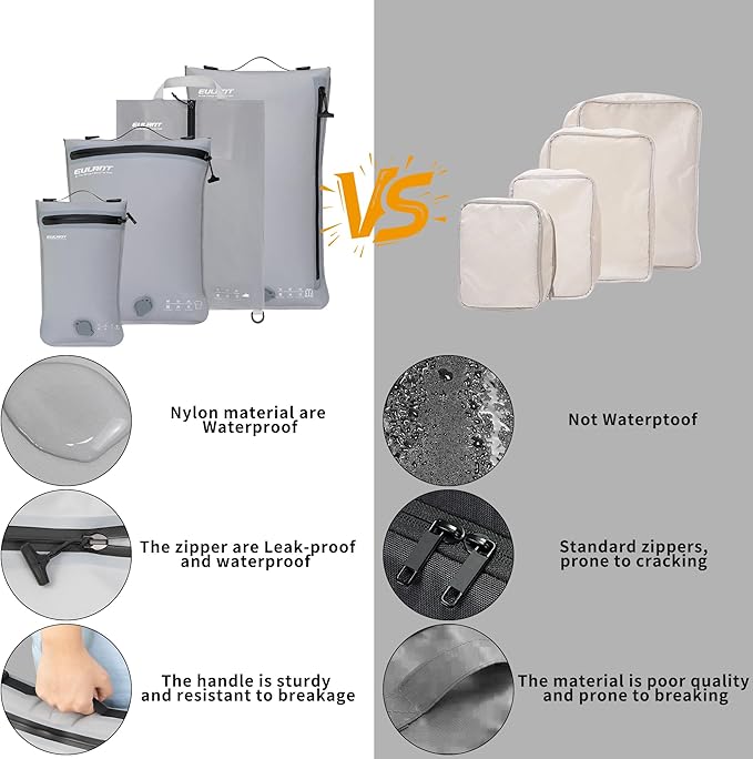 Eulant 4 Set Vacuum Packing Bags for Travel,Professional IPX8 Zip Packing Organizer for Suitcases Backpack,Space Saver Bags Packing Organizers for Clothing Packing