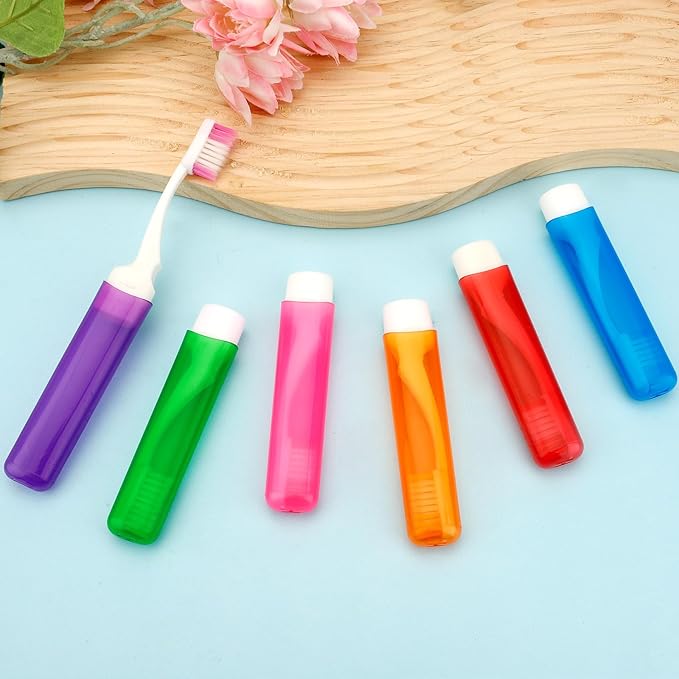 Travel Toothbrush 6 Pcs Travel Toothbrush Set Mini Portable Toothbrushes Soft Travels Size Toothbrushes Kit Small Foldable Tooth Brush with Case Cover for Home Camping Hiking Individually Wrapped