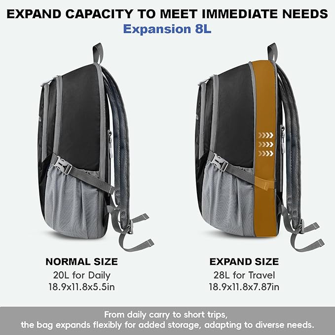 Seektop Lightweight Packable Hiking Backpack Waterproof Expandable 20L-28L for Women Men, RFID Day Pack for Travel & Camping