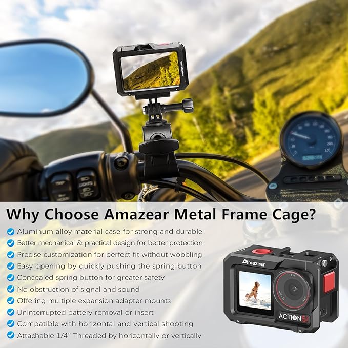 AMAZEAR Metal Cage for DJI Osmo Action 5 Pro,DJI Action3/4/5 Pro Premium Accessories Multifunction Protective Frame Case Aluminum Housing Camera Expansion Protector, Black