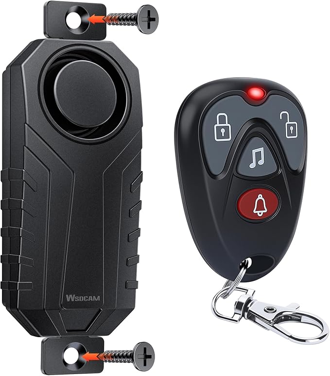 WSDCAM Screw-Mounted Trailer Anti-Theft Alarm - 113dB Loud Vibration Security Car Alarm with 7-Level Sensitivity, IP65 Waterproof, 130ft Remote Control for Truck Tool Box, Rooftop Cargo & Outdoor Gear