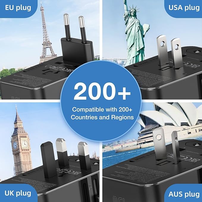 45W Universal Travel Adapter – Compact Plug with 3 USB-C & 2 USB-A Ports for EU/UK/US/AU, International Power Adapter Worldwide Charger, CE/FCC/RoHS Certified (White New)