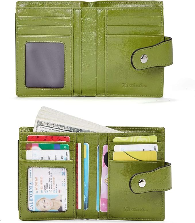 BOSTANTEN Women Leather Wallet RFID Blocking Small Bifold Zipper Pocket Wallet Card Case Purse with ID Window