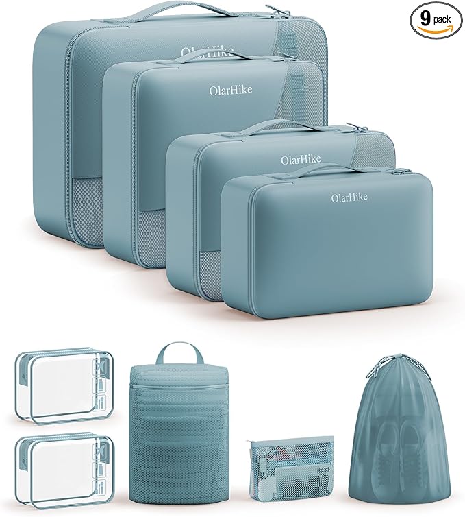 11 Set / 9 Set Packing Cubes for Travel,Gifts for Women Mom Kids,TSA Approved Bags for Makeup, Cosmetic, Toiletry, Organizers for Suitcase Carry On,Cruise Essentials Airplane Accessories,Blue Gray