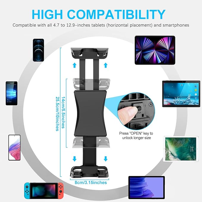Airplane Tablet Holder Mount, Flight Essentials Travel Accessories Tablet Stand with 360 Degree Rotation,Compatible with 4.7-12.9inch iPad, Phone