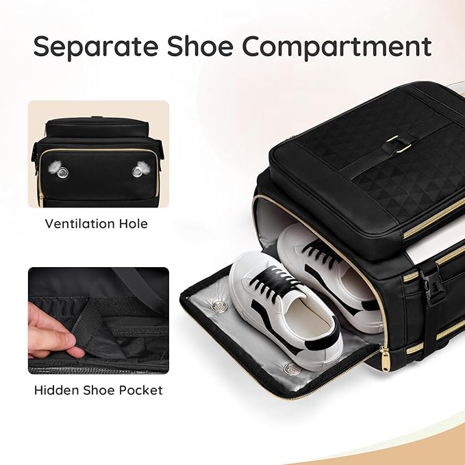 Taygeer Carry on Backpack for Airplanes, TSA Travel Backpack with Shoe Compartment & Luggage Tags, Airline Personal Item Bag for Women Teens, Black