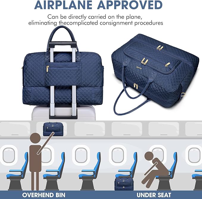 Large Women Travel Duffle Bag - Carry on Overnight Bag Weekend Travel Duffel Tote Bag Yoga Gym Bag with Wet Pocket Toiletry Weekender Overnight Bag for Travel Business Trips Sport Hospital Navy