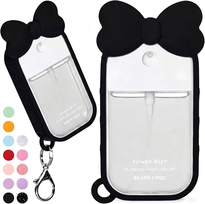 Silicone Bow Case Compatible with Touchland Hand Sanitizer Spray 1 oz (30 mL), Cute Holder with Keychain Clip, Gift for Girls