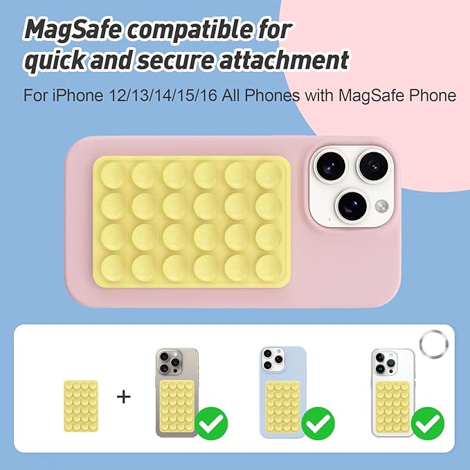 Magnetic Suction Phone Mount for MagSafe Case,Silicone Sticky Phone Grip Holder for iPhone,Removable Hands-Free Selfie/Video for TikTok & Instagram Influencer/Creator (Yellow)