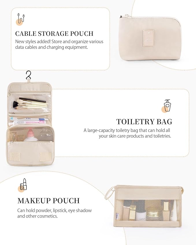 Packing Cubes for Suitcase 11PCS Luggage Packing Organizers Travel Essentials Luggage Organizer Hooked Toiletry Bag Cosmetic Bag and Shoes Bag, Beige