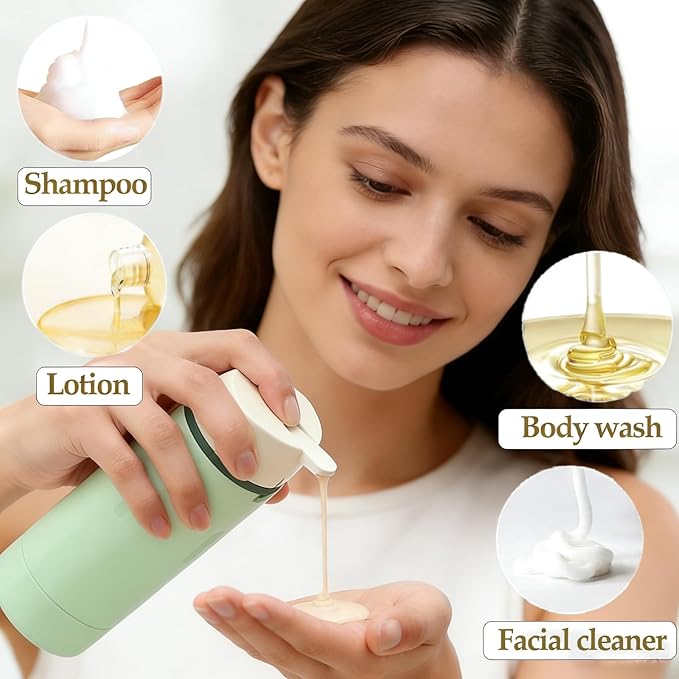 4 in 1 Travel Dispenser Bottle Travel Bottle Dispenser for Toiletries TSA Approved Leakproof with 4 Pack 30Ml Travel Size Pump Bottles & Labels, Suitable for Lotion Shampoo Conditioner Cream