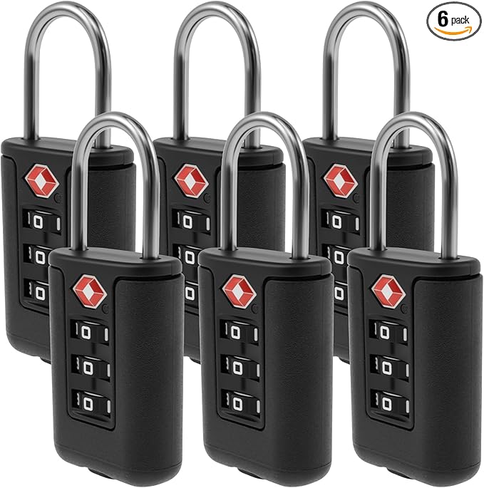 6 Pack Luggage Locks TSA Approved 3 Digit Travel Combination Portable Small Padlocks Stainless Steel TSA Accepted Toolbox Locks for Travel Bag Suitcase Lockers