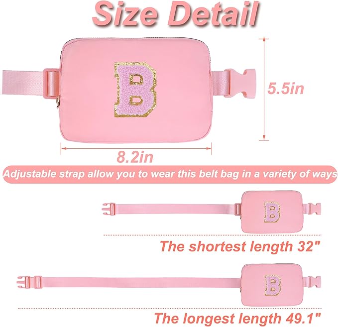 Uygafly Personalized Belt Bag for Women Girls - Fashion Mini Waist Packs with Adjustable Strap - Trendy Travel Fanny Pack Crossbody Bags with Initial Letter - Teen Gifts | Peach,B