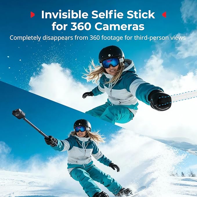 SmallRig Extended 150cm/59in/4.9ft Invisible Selfie Stick for Insta360 X5/X4/X3, for DJI OSMO 360, Portable 360 Camera Stick Pole with 1/4"-20 Screw/Hole, Stake, Wrist Strap, Anti-Slip Handle - 5270