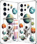 Compatible with Samsung Galaxy S24 Ultra Case Card Holder for Women Cute Design,Wallet Phone Cases Transparent Cool Kawaii Protective (Clear Astronaut Space Planets)