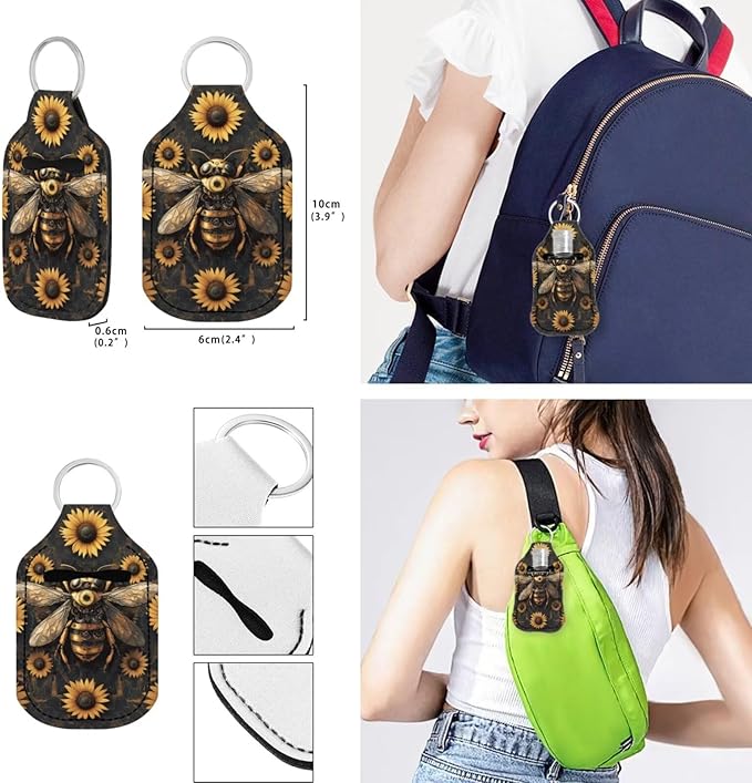 Suobstales 3Pcs Travel Bottles Keychain Holder Set,Travel Bottle Sleeves+Neoprene Chapstick Holders+Lanyard Keychain