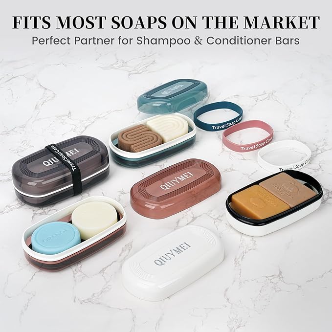 Shampoo Bar Holder and Soap Case | Leakproof Travel Container with Lid & Drain Tray | Includes Silicone Strap and Mesh Soap Bag | for Bathroom, Shower, Camping, Gym Travel (Blue, Large)