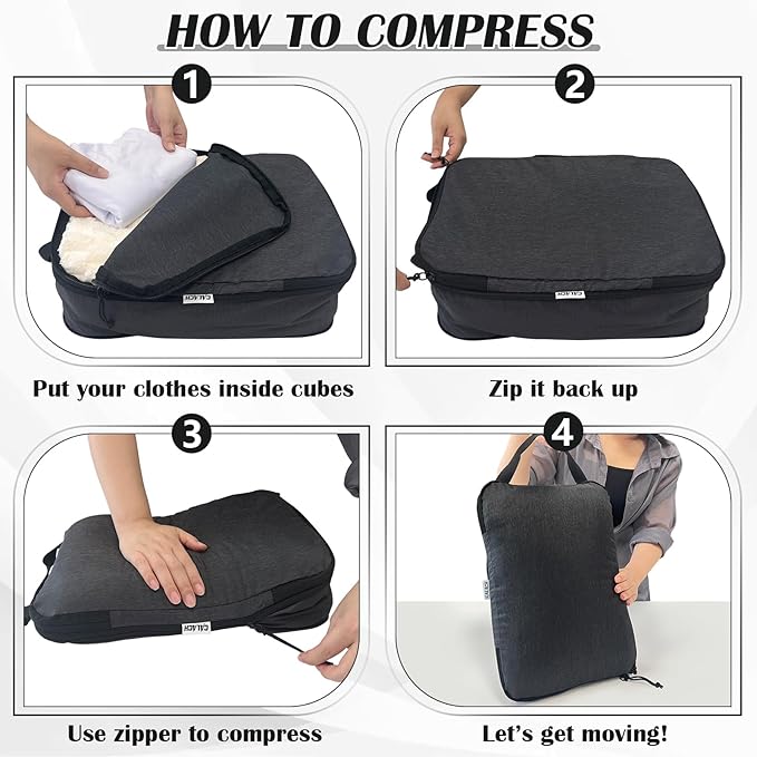 Compression Packing Cubes for Travel Accessories, 2 Set Compression Bags Travel Cubes for Packing Suitcase Luggage Organizer Bags Set, Black