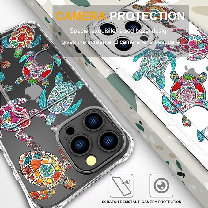 Compatible with iPhone 16 Pro Max Case Card Holder for Women Cute Design,Wallet Phone Cases Transparent Cool Kawaii Protective (Clear Sea Turtles Animal Tribal)