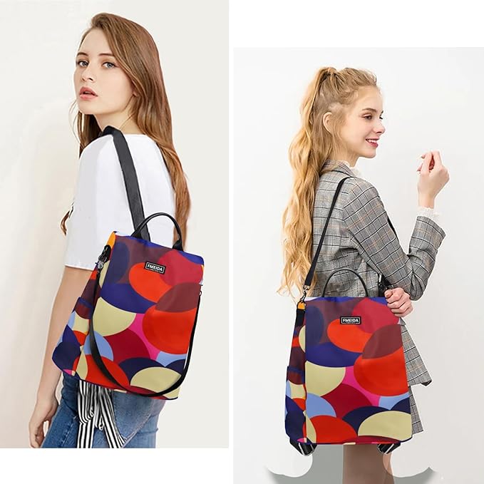 Backpack for Women Anti Theft Back Pack Purse Waterproof Nylon Backpack for College Bookbag Fashion Travel Shoulder Bag Colorful Polka Dots