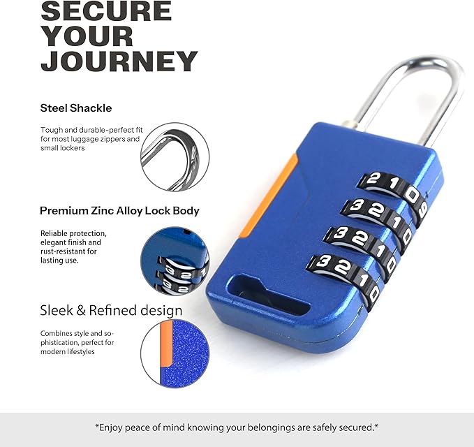 Lock for Gym Locker, Small Combination Lock for Travel Luggage, Combo Padlocks for Outdoor Use, 4 Digit Combination Padlock for Locker, Cabinet, Storage Unit, Suitcase Zipper, Box (Blue)