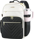 VANKEAN Laptop Backpack for Women with Pouch Pocket for Large Capacity Tumbler, 15.6 Inch Laptop Computer Bag Travel Backpack Purse,Waterproof Work Business Backpack College Teacher Bags Beige-Black