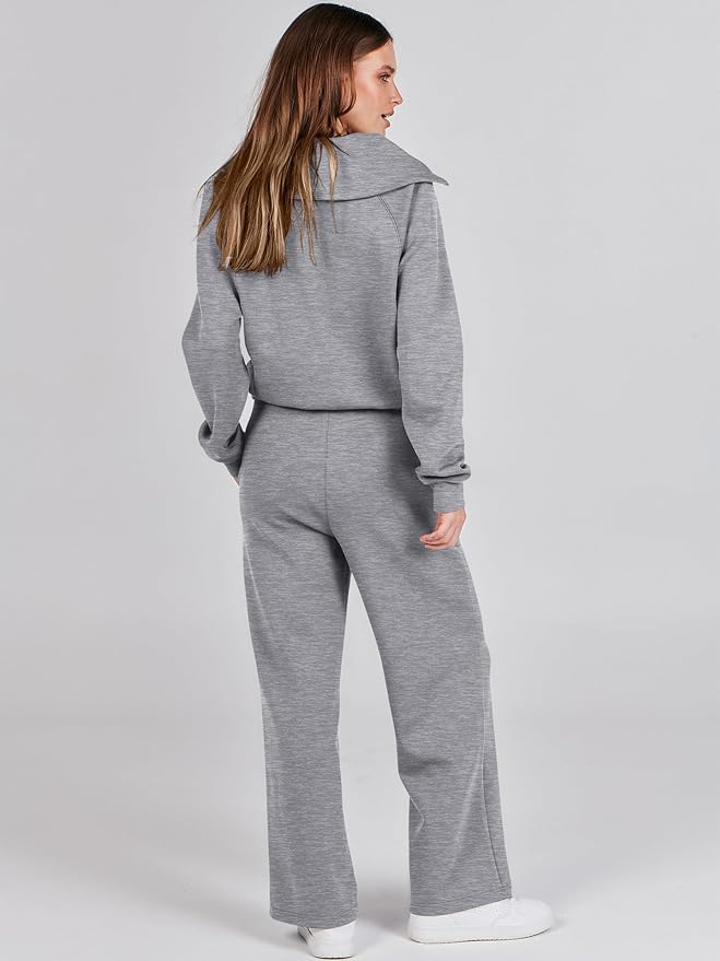 ANRABESS Women 2 Piece Outfits 2025 Fall Fashion Airport Wide Leg Pants Lounge Set Leisure Travel Vacation Clothes Sweatsuits
