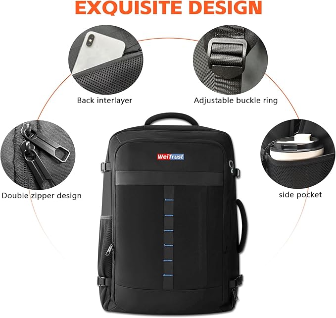 Travel Laptop Backpack, 50-60L Large Expandable Suitcase-Style Backpack for Business & Daily Travel, Carry-On Friendly with Side Water Bottle Pockets, Fits 18-Inch Laptops