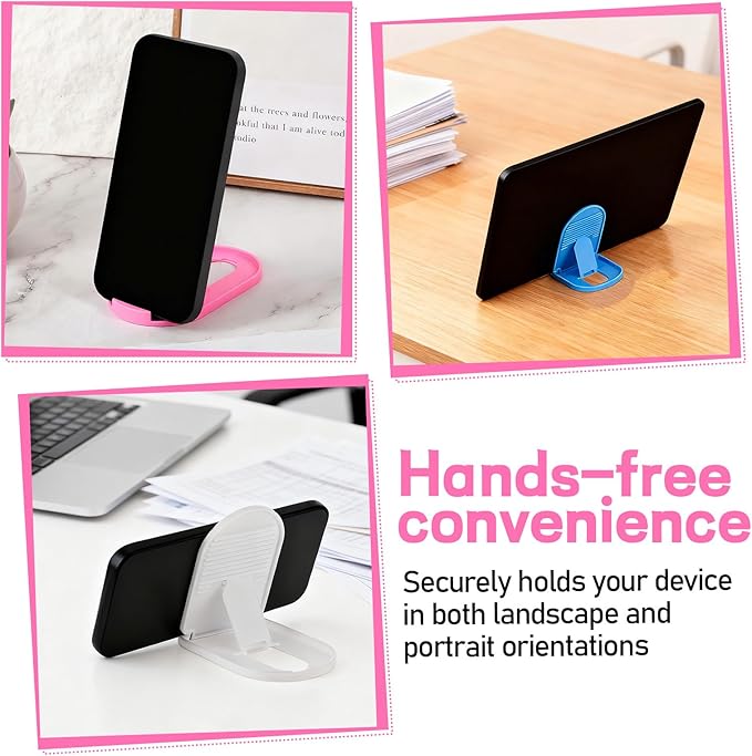 6PCS Foldable Phone Stand - Colorful Desk Office Cell Phone Holder, Mobile Tablet Holder for Airplane Headphone, Essential CellPhone Accessories, Portable Versatile Stand for Travel(6 Colors)