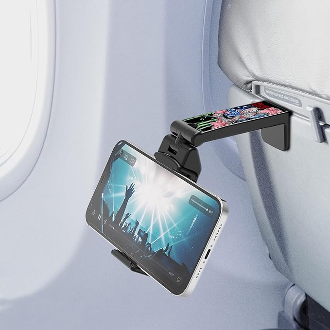 Beyond Cell Travel Accessories, Universal Seat Back Tray Table Hands Free Phone Clip Holder, Adjustable Pocket Size Airplane Travel Essentials Compatible with iPhone and Android Koi