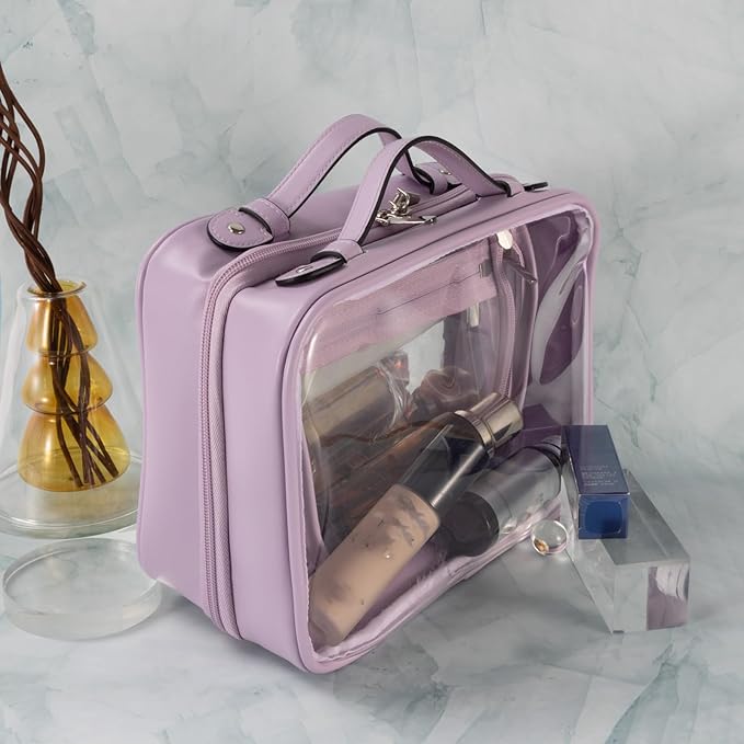 SANHECUN traveling toiletry bag clear cosmetics case makeup bag Dimensions | LxWxH:10” x 4.5” x 7.5” (Purple, Medium)