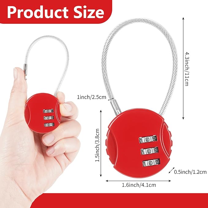 Moxweyeni 8 Pack Combination Wire Lock 3 Digit Small Combo Luggage Number Cable Padlock Outdoor Waterproof Resettable Lock for School Gym Locker Travel Backpack Suitcase Storage (Red)