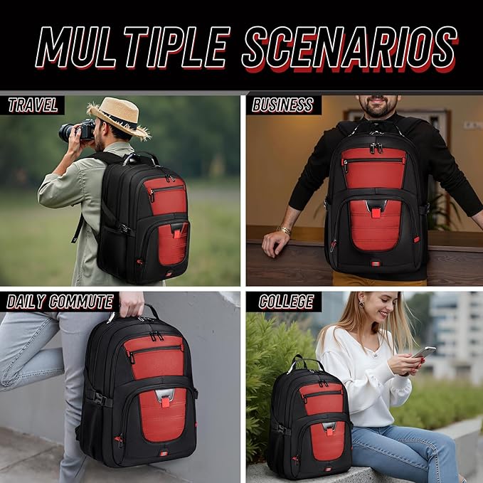 Z-MGKISS 18.4 Large Travel Backpack, USB Computer Bagpack Fits 18.4 Inch Laptop, Business Backpack for Men, TSA Flight Approved, Laptop Backpacks, Red