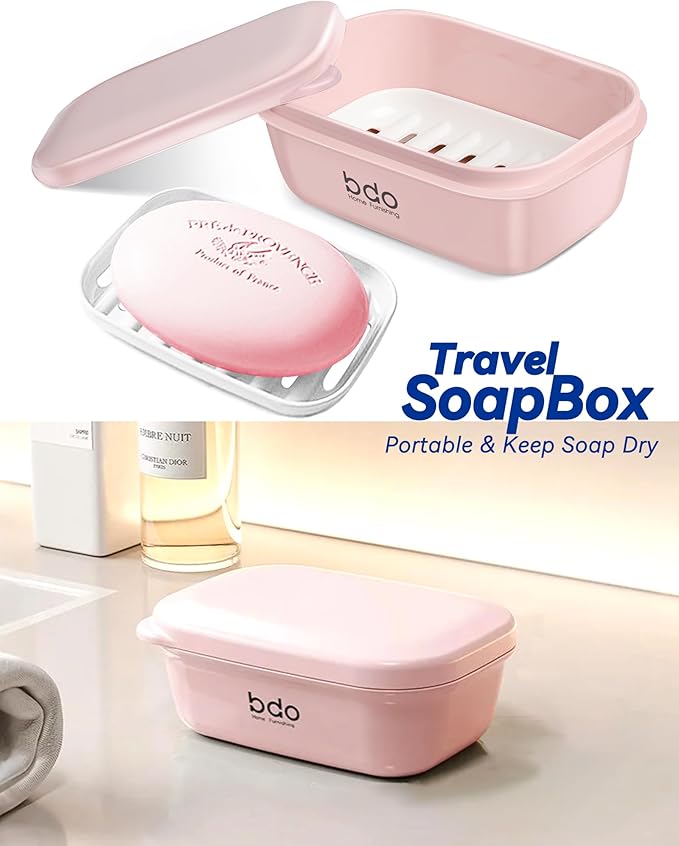 8-Piece Soap Bath Kit with Travel Soap Case Holder Dish Bag Saver, Lathering Pouch for Home, Travel, Camping, Gym, Hotel (Pink)