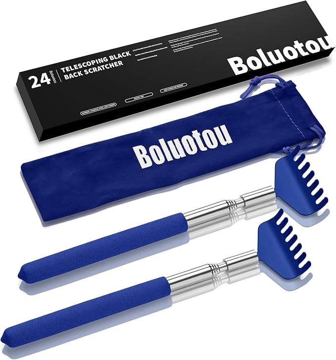 Kuvvfe 2 Pack Portable Extendable Back Scratcher, Stainless Steel Telescoping Back Scratcher with Beautiful Present Packaging(Blue)