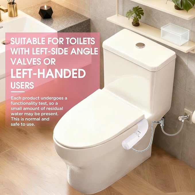 Jamini Left-Hand Ultra-Slim Toilet Bidet Attachment, Non-Electric, Dual Nozzles for Rear and Female Front Wash, Adjustable Single Cold Water Pressure, 0.23" Slim Profile, Detachable for Easy Cleaning