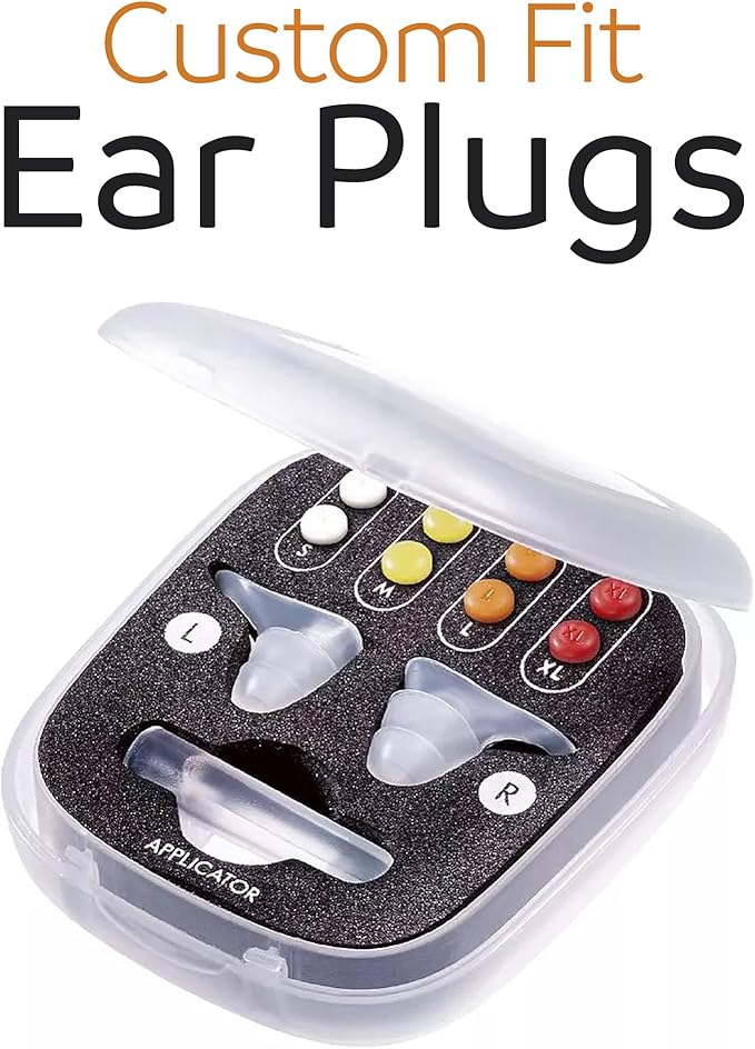 Custom Fit Ear Plugs, Noise-Reducing Ear Plugs for Sleeping, 4 Size-Adjusting Filters, Silicone Body, Carry Case Included, 1 Pair, Travel Essentials