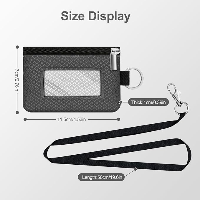 Minimalist RFID Blocking Small Wallet with ID Window,WaterResistant Zip Id Case Wallet with Lanyard Keychain for Cards,Cash,Travel,Women,Men (DardGray/LightGray)