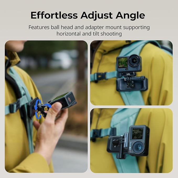 SMALLRIG Magnetic Backpack Strap Clip Mount for GoPro Hero 13/12/11/10, for DJI Osmo Nano Action 6/5 Pro/4/3/Pocket 3, for Insta360 X5/4/3/Ace Pro 2, with Ball Head Adapter Base Mantis Hook - 5722