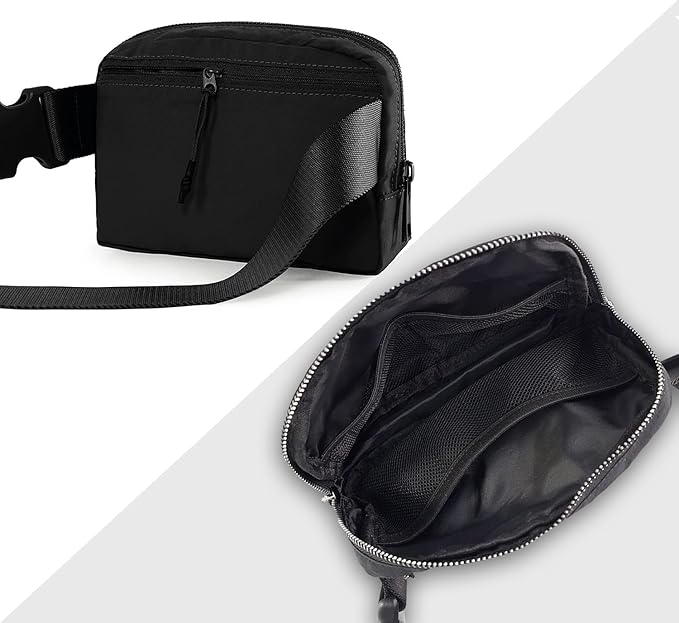 Belt Bag for Women Fanny Pack Dupes, Fashion Crossbody Waist Pack Bag with Adjustable Strap, Everywhere Belt Bag for Travel Outdoors Running Hiking(Black2)
