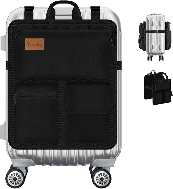 Yotako Over Luggage Organizer for Suitcase or Carry On Bag with 7 Storage Pockets-16” Laptop Sleeve with Handle and Adjustable Straps, Fits 20-30” Suitcase Travel Accessories Bag (Black)