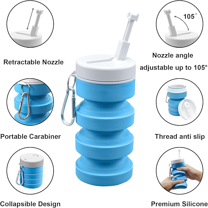 Collapsible Peri Bottle Small Portable Bidet Sprayer, 300ml Travel Size Expandable Camping Mini Bidet for Home, Outdoors, Handheld Foldable Hand Bathroom Bottle for Women Men Blue（1pc）