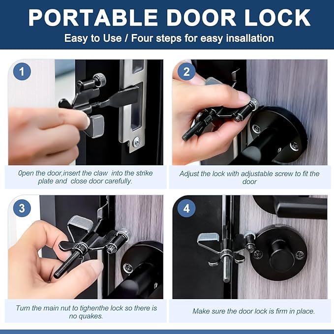 1 Pack Door Stop Alarm with Adjustable Portable Door Lock 120 dB Travel Door Stopper Door Wedge Alarm with 3 Levels Sensitivity for Hotel, Home, Apartment