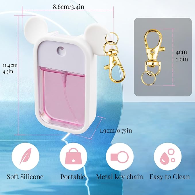 TERPINK 2 Pack Silicone Case Compatible with Touchland Hand Sanitizer Spray 1 fl oz, Mouse Design Protective Case with Keychain, Hand Sanitizer Spray Accessory (Pink+White)