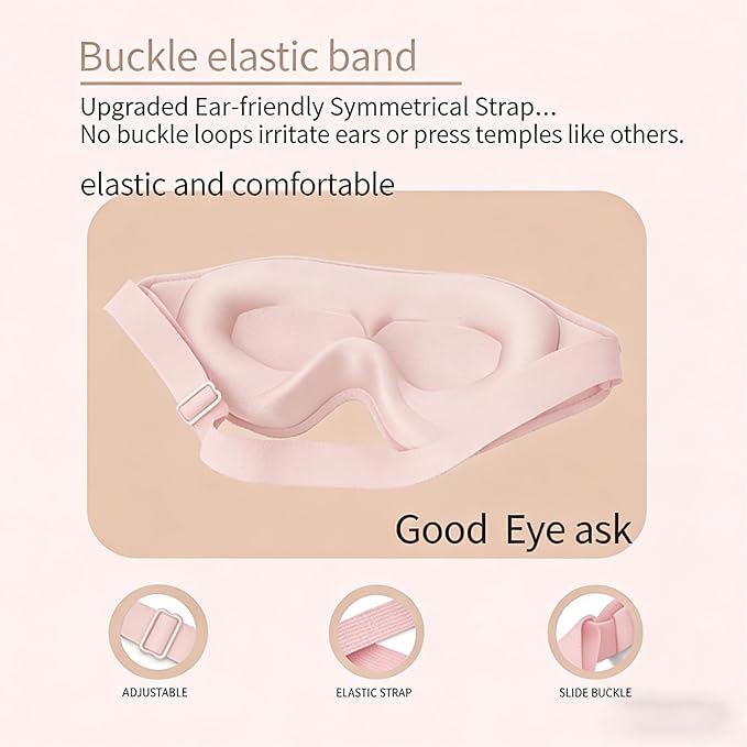 3D Sleep Mask for Side Sleepers, Memory Foam Eye Mask for Sleeping, 100% Blackout, Breathable & Lightweight, Adjustable Strap, No Pressure on Eyes, Soft Travel Sleep Mask for Men & Women Pink