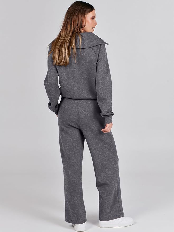 ANRABESS Women 2 Piece Outfits 2025 Fall Fashion Airport Wide Leg Pants Lounge Set Leisure Travel Vacation Clothes Sweatsuits