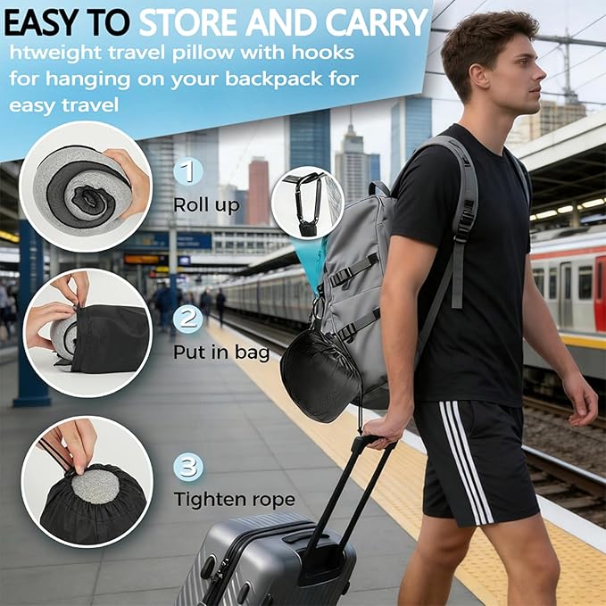 Travel Neck Pillow- 360° Ergonomic Memory Foam Travel Neck Pillow Airplane,Premium Breathable Relief Neck Pain for Long Flights,Car & Office (Gray)