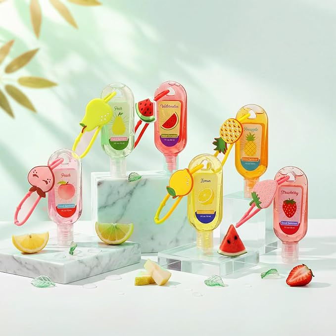 6 Pcs Hand Travel Size with Silicone Lanyard 1 Fl oz Gel Mixed Scent Mini Pocket Hand Bulk for Adult Backpack Travel Outdoor Home Friends Office Coworker Gifts
